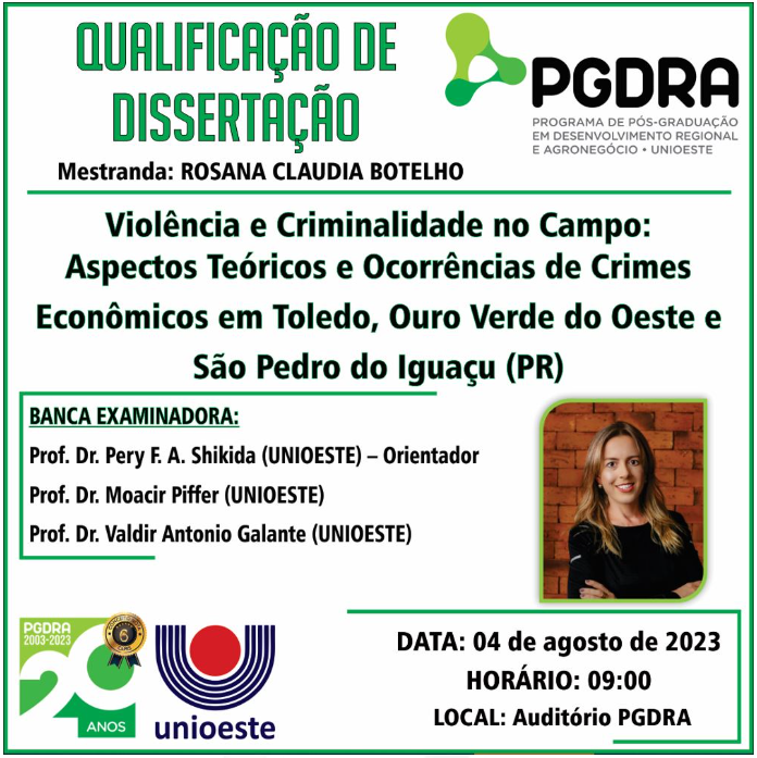 Banner Qualificacao de Mestrado de Rosana Claudia Botelho