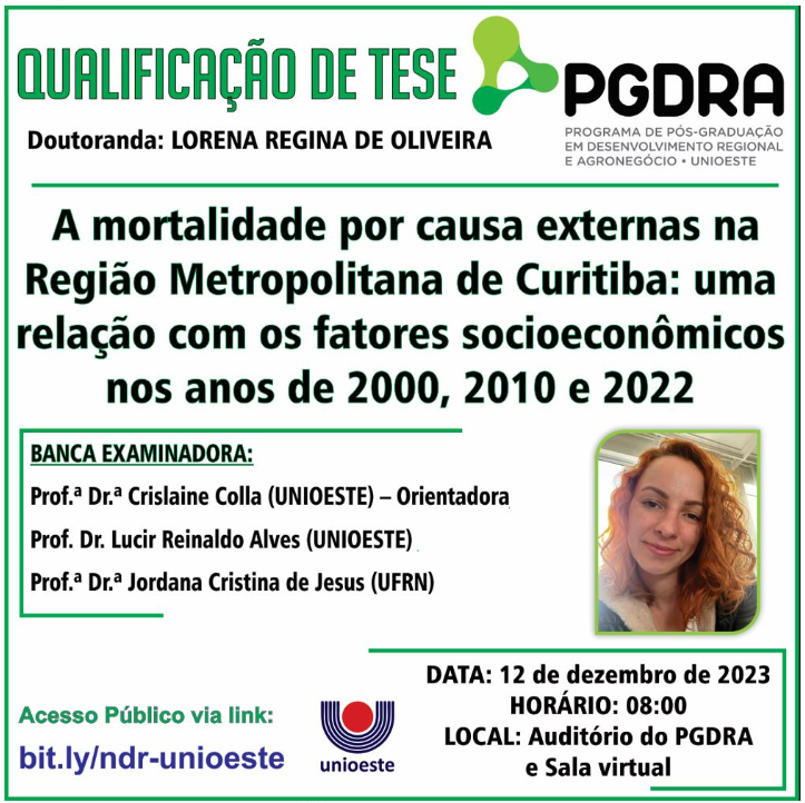 Banner Qualificacao de Doutorado de Lorena Regina de Oliveira