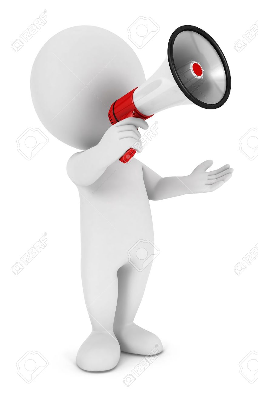 14041978 3d white people with a megaphone isolated white background 3d image